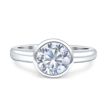 Bezel Set 6mm Round Engagement Ring Cubic Zirconia 925 Sterling Silver Wholesale
